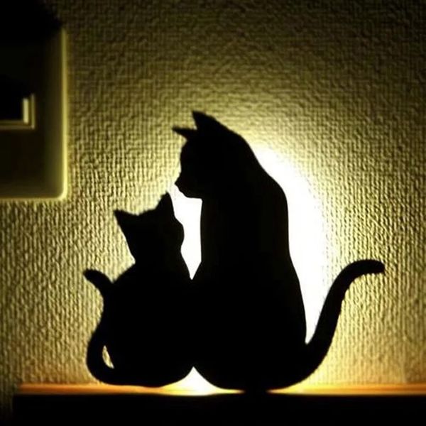 

brelong 3d cat mode projection lamp led light wall paste silhouette sensor night light 1 pcs