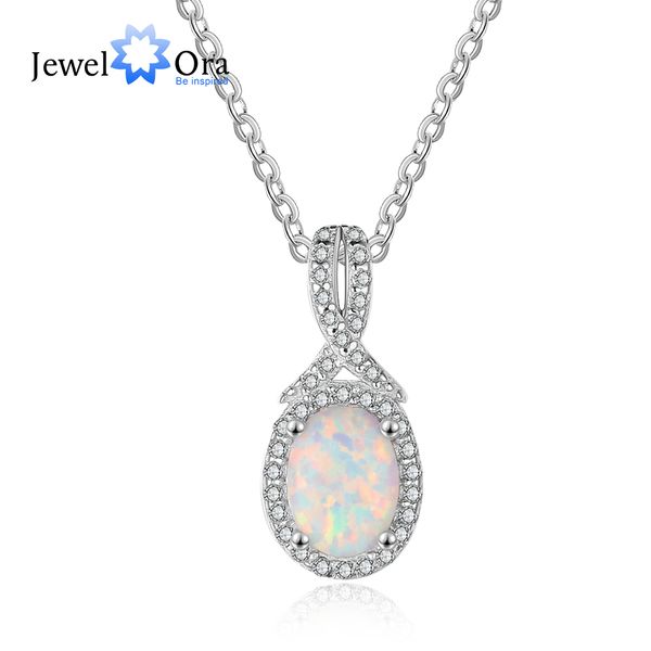 

овал с галстуком форма опал камень подвески ожерелья для женщин стерлингового серебра 925 мода ювелирные изделия партии (jewelora ne103150, Silver