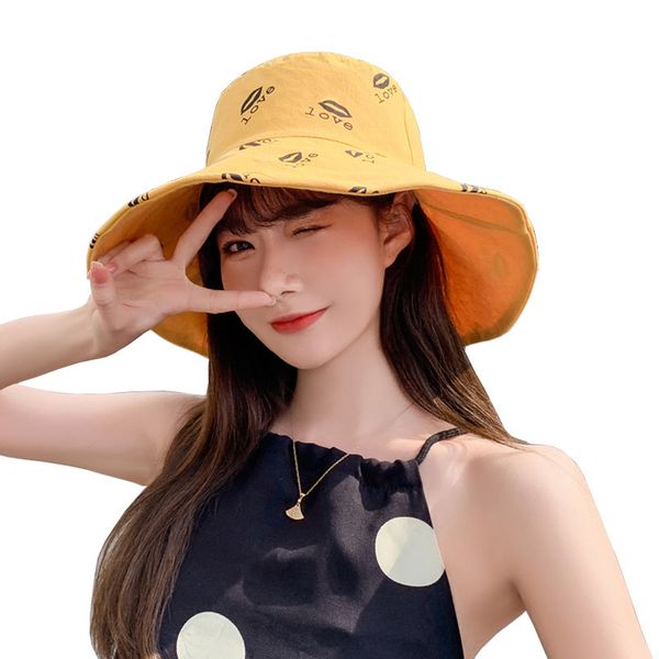 

summer girl korea yellow sun protection caps for ladies bucket hat womens cotton casual letter harajuku art hat for women 20 new, Blue;gray