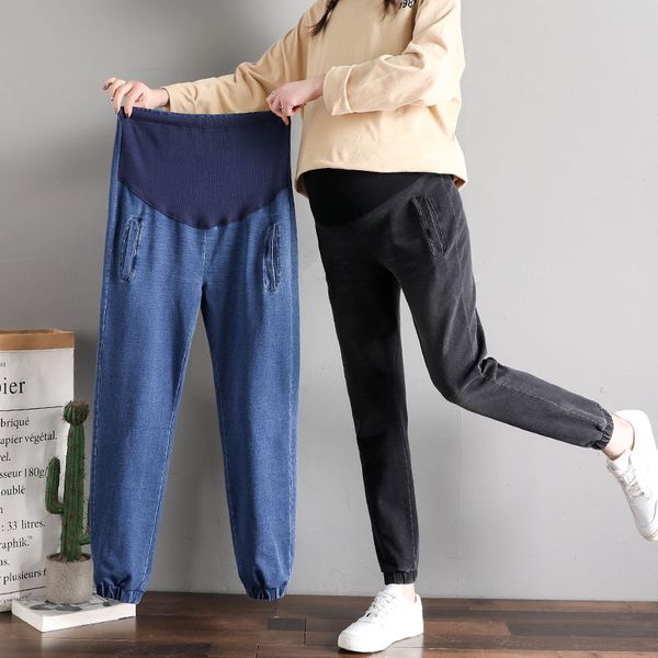 

2020 new summer maternity pants for pregnant women pregnancy jeans for plus size adjustable waist denim belly jean trousers a22, White