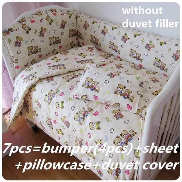 

promotion 6/7pcs bear baby crib bumpers to cot bedding set newborn cartoon bedding set ,duvet cover,120*60/120*70cm