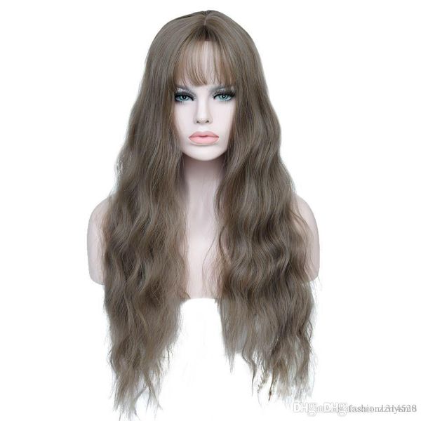 

длинные вьющиеся пушистые модные парики "длинные микс фиолетовые женские парики с челкой термостойкие синтетические кудрявые вьющиеся парики, Black