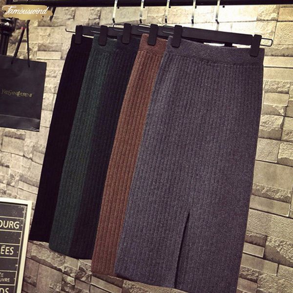 

autumn winter new women skirt plus size harajuku casual pencil knit skirts high waist package hips skirt female, Black