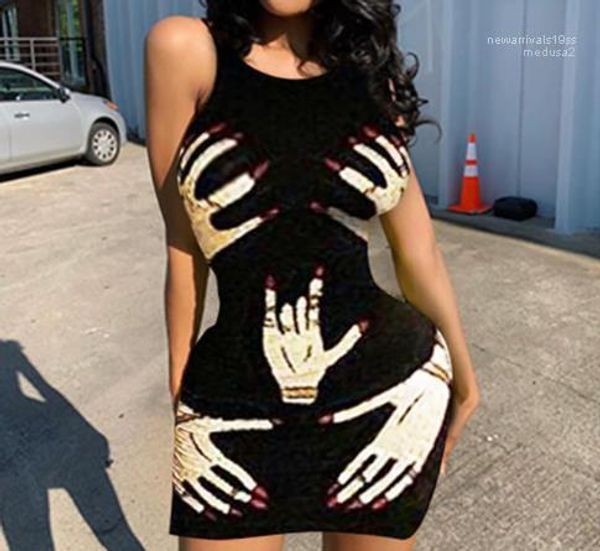 

finger printed sleeveless crew neck women dresses style women designer clothes summer women designer dress fashion sexy, Black;gray