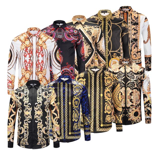 Retro 2017 Mens Floral Printed Long Sleeve Shirts Dress Male Shirts Tops otuwear