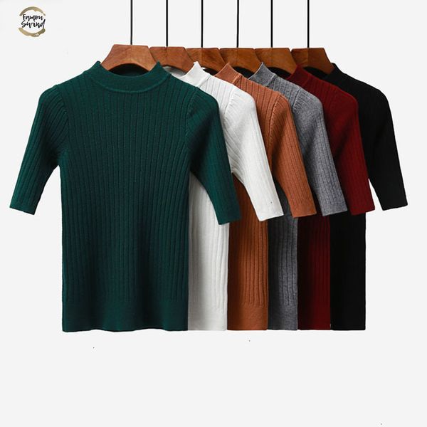 

2019 new knitted slim pullover women turtleneck knitted sweater shirt female all match basic half sleeve clothing, White;black