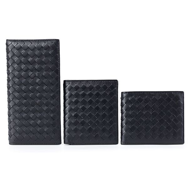 

famous designer designs new leather braided men's wallets, authentic business short models, factory wholesale, high-end soft sheepskin, Red;black
