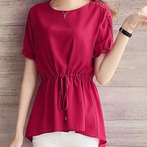 

women spring summer style chiffon blouses shirts lady casual short sleeve long style chiffon blusas zz0609, White