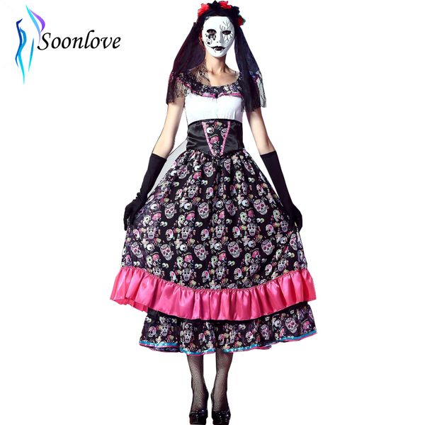 

halloween spanish lady day of dead costume l15408, Black;red