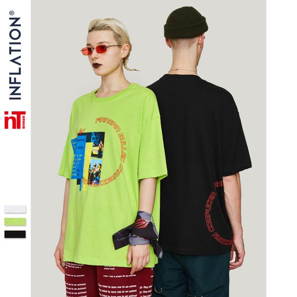 

inflation brand men loose t-shirt 2019 men homme harajuku funny t shirts printed fluorescent green tee couple tshirt 91214s, White;black