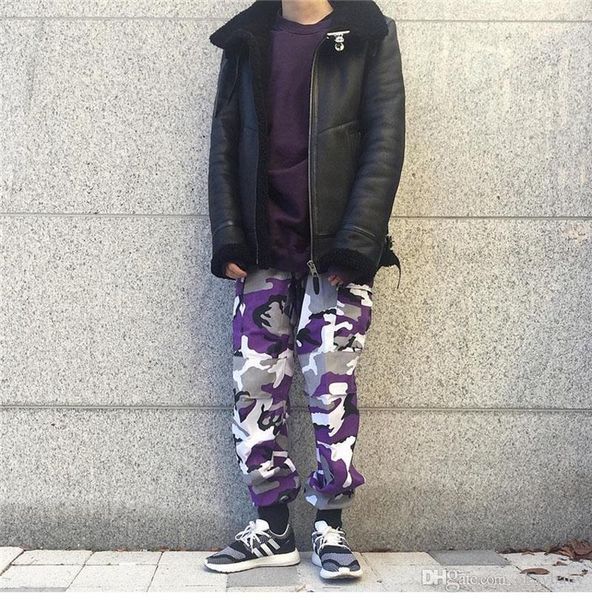 

men's casual camo straight loose pants lover's casual hip hop pants men's trousers teenager camo streetwear, Black