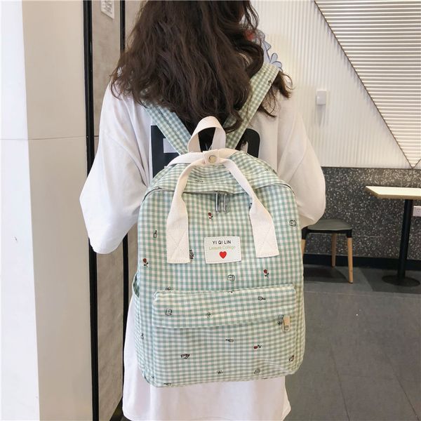 

fashion new women's bag casual wild women's shoulder bag literary lattice canvas student large capacity travel backpack