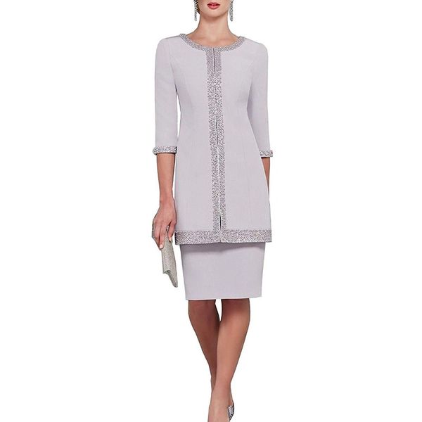 

2019 new mother of the bride dresses two pieces lace outfit scoop half sleeves knee length evening gowns elegant mother dress plus size, Black;red