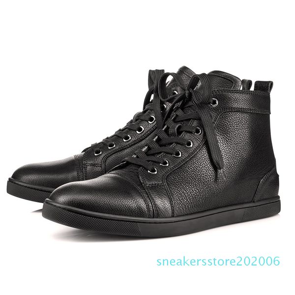

2019new luxury designer fashion designer brand studded spikes flats red bottom casual for men women party genuine leather sneake s06, Black