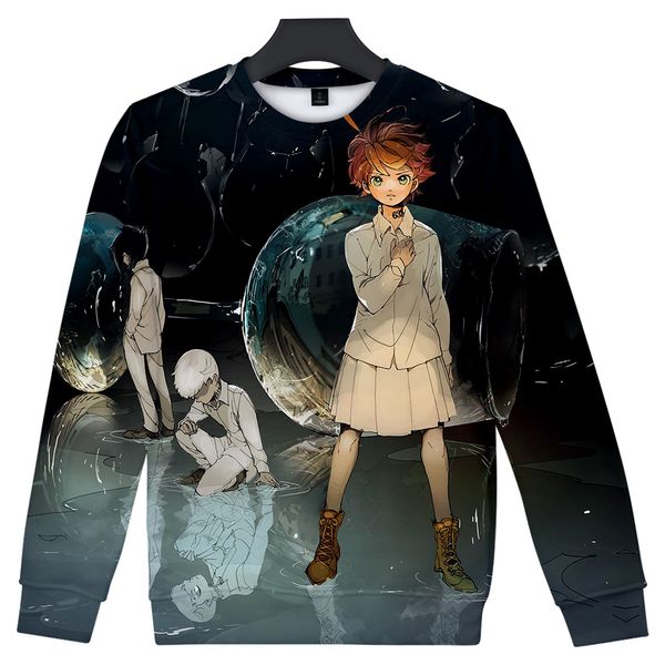 

the promised neverland cosplay 3d round neck sweatshirts crew neck pullover casual 2019 new style long sleeve janpanese, Black