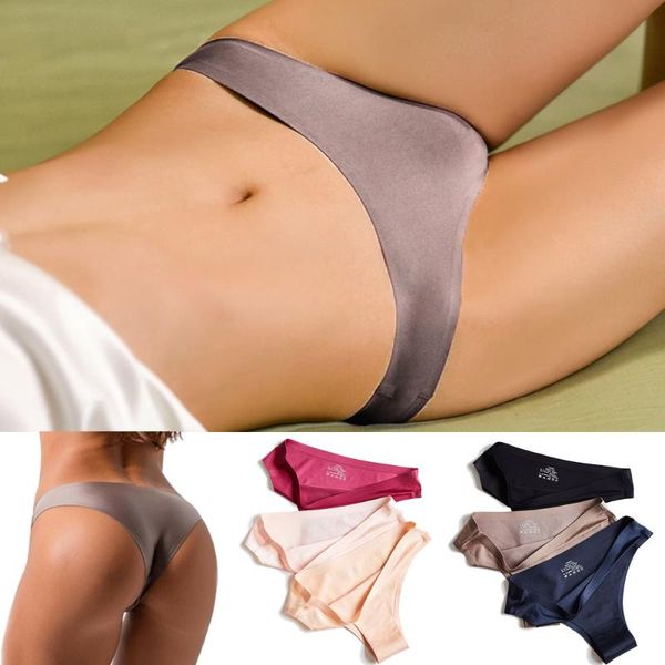 

women's panties women g string thong seamless underpants stretching low waist thongs ice silk briefs lady ultra-thin underwear, Black;pink