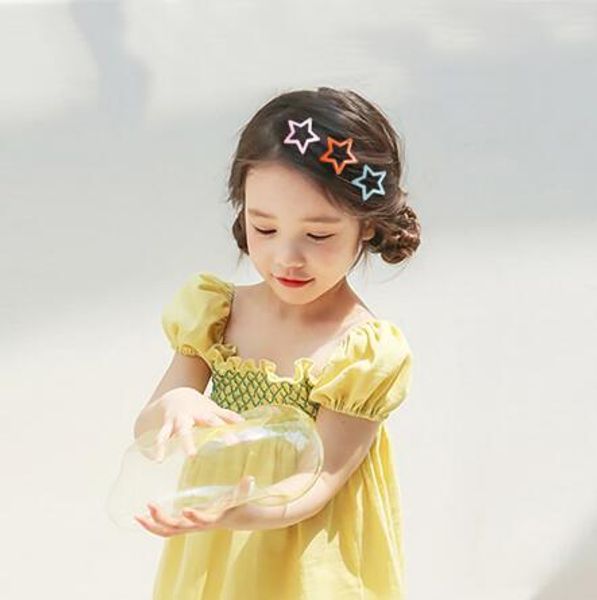 

star shape metal children snap hair clips barrettes girls cute hair bobby pins hair accessories kids candy color hairpins gb923, Slivery;white