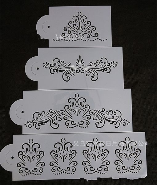 

4 шт. фондант торт трафарет плесень цветок тиснение полые пвх декоративные diy формы для выпечки пограничный декор обледенения sugarcraft 4j