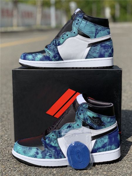 

2020 аутентичные 1 high og wmns tie-dye баскетбол обувь мужчины женщины белый черный аврора зеленый кожаный 1s тапки с оригинальной коробке