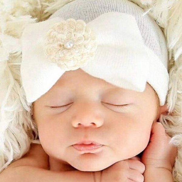 

baby flower hat newborn girl cotton beanie cap pearl flower kids warm christmas hat children accessories handmade headwear