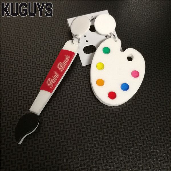 

kuguys fashion acrylic jewelry custom womens interesting drop earrings lovely brush palette dangle earring girl's gift, Silver