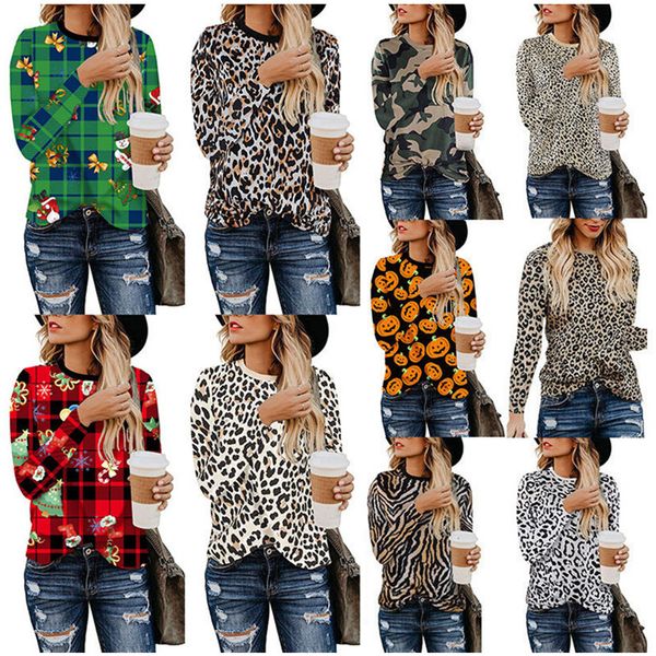 

leopard print women t shirt autumn pullover long sleeve o-neck t-shirt fashion design sweatshirt casual blouse girls clothing 2xl, White