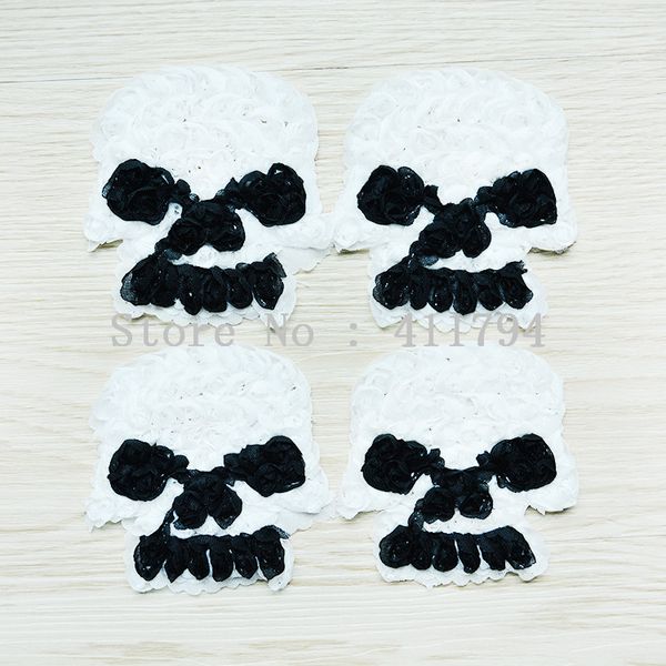 

50 pcs / lots 3 '' halloween skull shabby chiffon flowers for headband, Red;brown