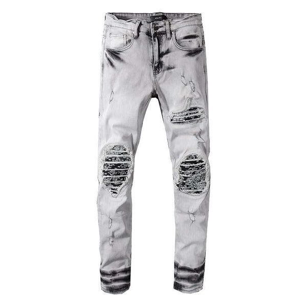 

tide brand spring / summer 2020 new men's korean fashion wild elastic stretch hole nine points pants casual feet jeans, Blue