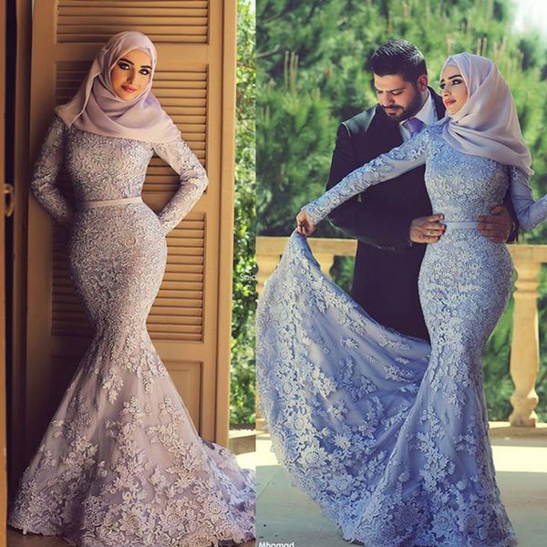 

fashion arabic prom dresses lace muslim long sleeve evening gowns high neck zipper back floor length special occasion dresses 2020 reception, Black