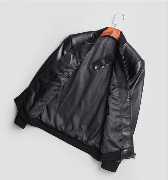 

2020 genuine leather jacket men real sheepskin leather bomber jacket spring autumn plus size coat mc17c094 mf596, Black