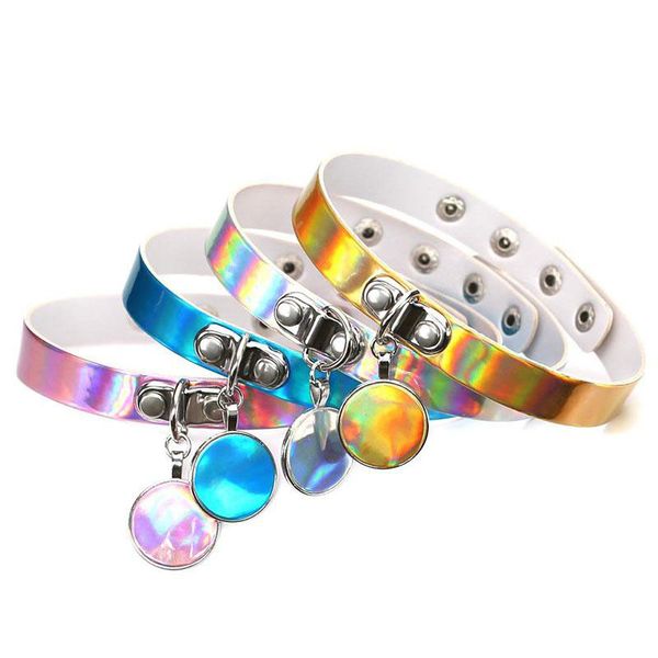 Regenbogen Laser PU Halsband Halskette Kragen Designer Halskette Sub Slave Halsketten Designer Schmuck Frauen Halskette Schmuck Mode