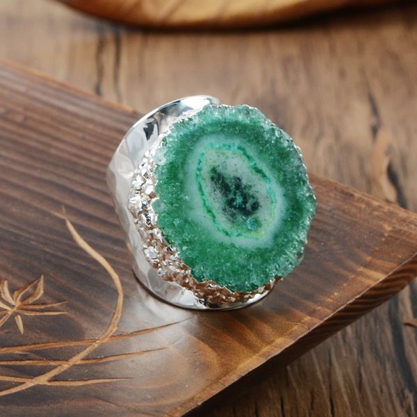 

borosa 1pcs rainbow flower solar quartz druzy ring silver color adjustable fashion quartz band ring s0308, Golden;silver