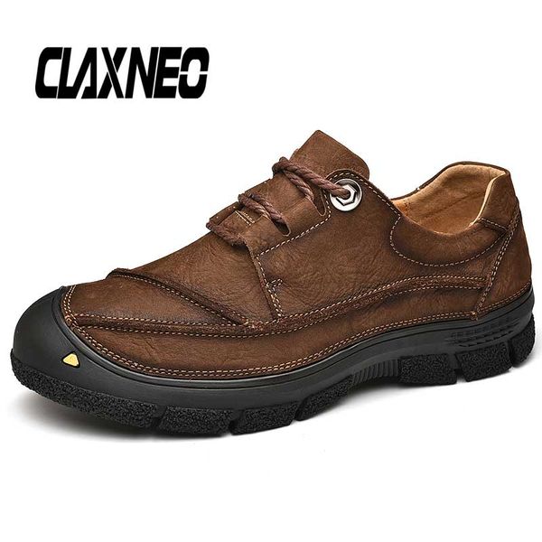 

claxneo man work boots genuine leather male casual shoes ankle boot men's walking footwear big size, Black