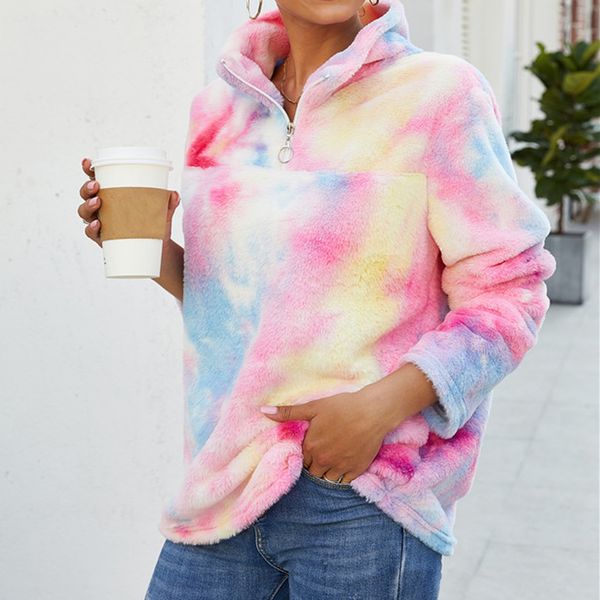 

new colorful women plush pullovers winter outdoor long sleeve warm fur sweatshirts female casual lapel pullover plus size, Black