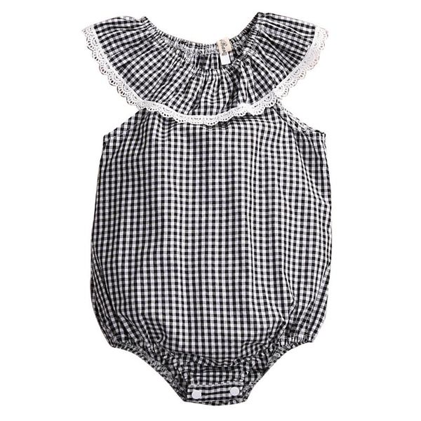 

summer 2017 infant baby girl lace plaids sleeveless lace side romper jumpsuit outfits sunsuit clothes, Blue