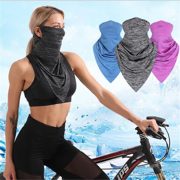 

quick dry cycling scarf summer cool ice silk half face masks sun-proof multifunction triangular bandage outdoor hat wrist guard ly514, Red;brown