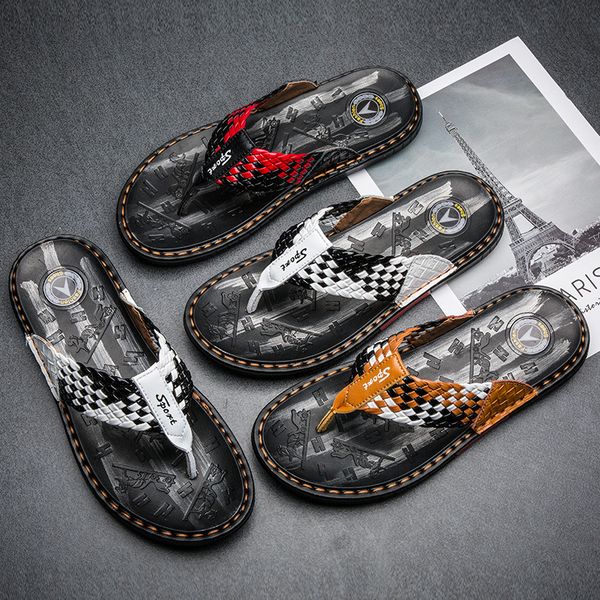 

men casual sandals summer casual flip-flops men's beach shoes, Black