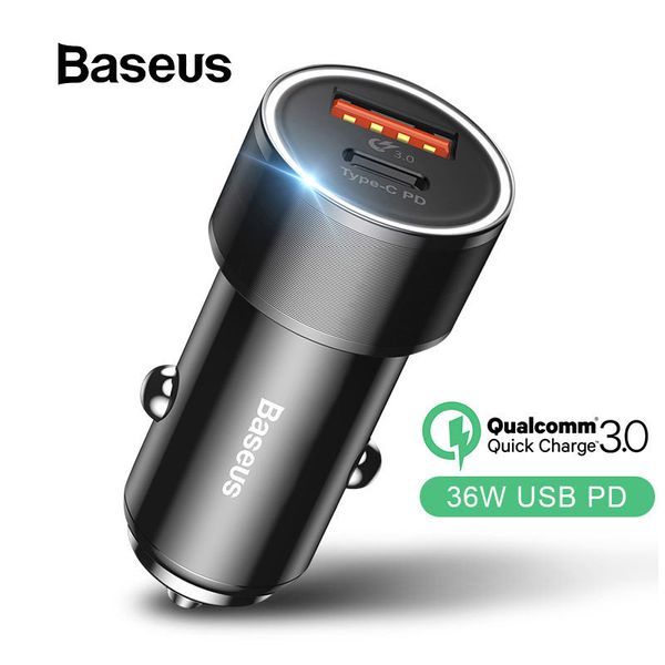 

baseus 36w car charger with pd fast charger for iphone 11 pro max x xs max 8 plus quick charge 3.0 usb car phone charger