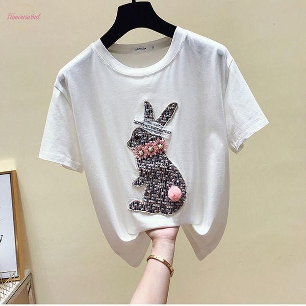 

ggrihht cotton funny beading t shirts women 2020 summer white harajuku o neck short sleeve tees shirt animal streetwear tshirt