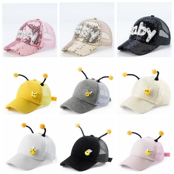 

sequins kids hats baby baseball glitter caps child summer sunscreen cap boys girls snapback hip-hop hat mesh ball hat kid sun hat zyq56, Yellow