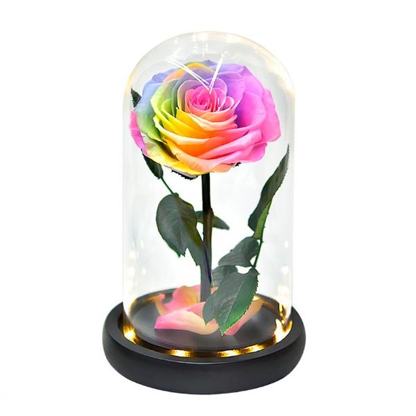 

creative rose flower in glass dome led light cute artificial flower romantic valentine's day gifts home wedding decor z1217#4