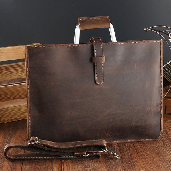 

luufan thick crazy horse leather men briefcase lapbag formal business handbags working totes daily bag