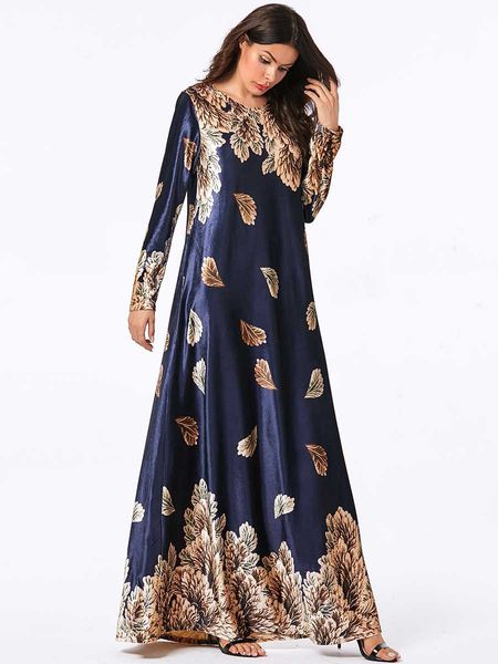 

mc207825 large size women's blue gilded printing sleeve muslim casual gold velvet long abaya kaftan embroidered, Red