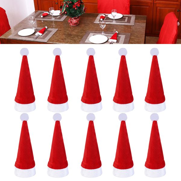 

10pcs/lot santa hat christmas xmas dinner tableware cover knife spoon fork bag wine bottle cap cover decoration