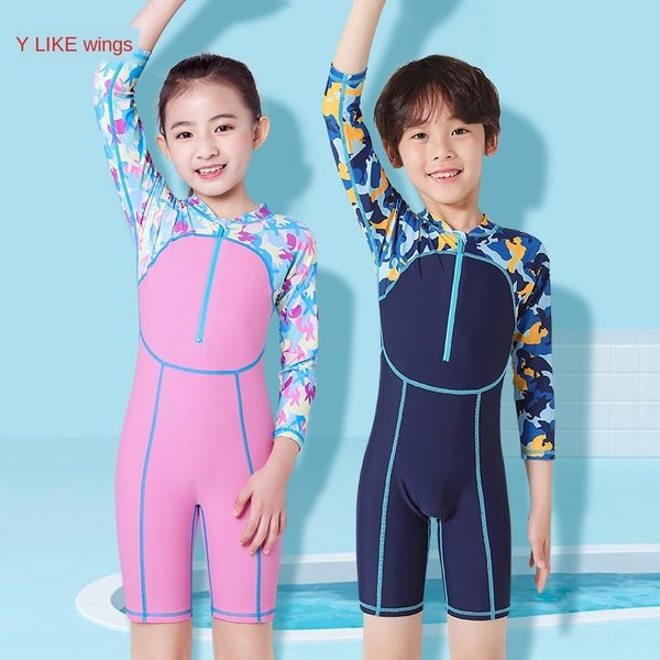 

swim male and female children's small swimsuit medium and large children's swimming suit one-piece sunscreen long sleeve 2020, White;black