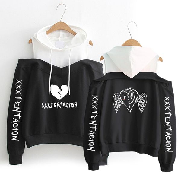 

s-xl bip xxxtentacion printed elegant hoodie off shoulder long sleeve hooded pullover xxx tentacion hoodies studends women, Black