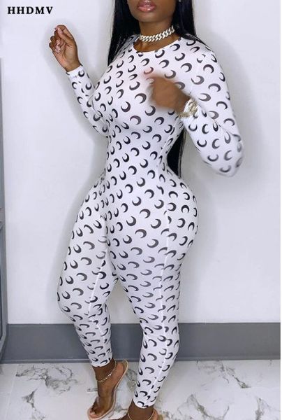 

hhdmv весна женщины 2020 новый уличный повседневный стиль комбинезоны с длинным рукавом круглый вырез печатные простые комбинезоны длинные б, Black;white