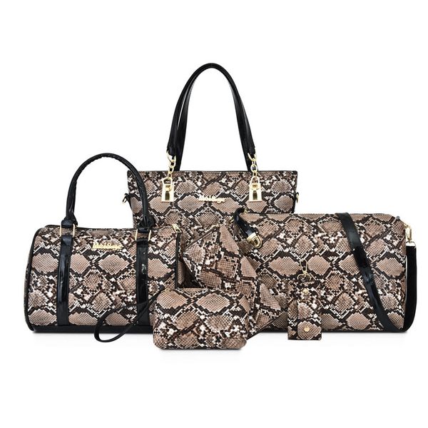 

6sets luxury brands women tote+shoulder/messenger+clutch composite bags serpentine python handbag designer bags
