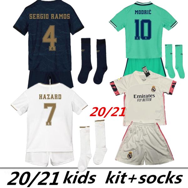 

child real madrid jerseys 20 21 soccer jersey hazard sergio ramos benzema vinicius camiseta football shirts uniforms kids kit 2020 2021, Black