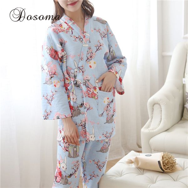 

japanese yukata kimono suits thickening cotton winter warm pants sets pajamas long robes pyjamas bathrobe leisure wear, Red